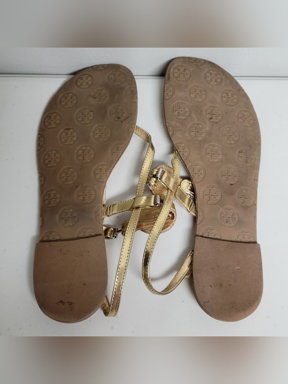 Tory Burch Metallic Gold Logo Slingback Sandals Size 8M. - Picture 6 of 10